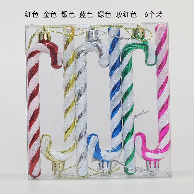 6pcs a Box Christmas Home Decorations Glitter Candy Cane Christmas Tree Decorations