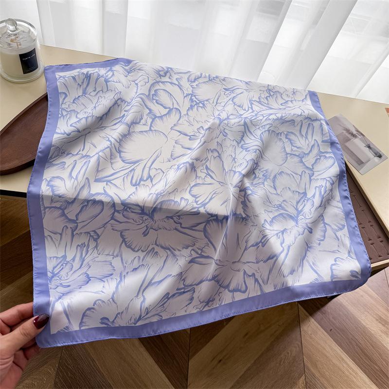 Vintage Line Drawing Printed Silk Like Square Scarf For Women 66*70cm