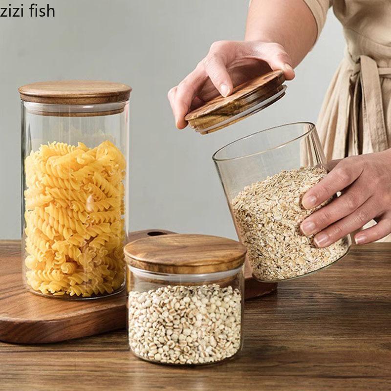 Transparent Glass Storage Jar with Lid Moisture-proof Sealed Jar Tea Can Food Storage Jars Candy Jar Household Storage Container