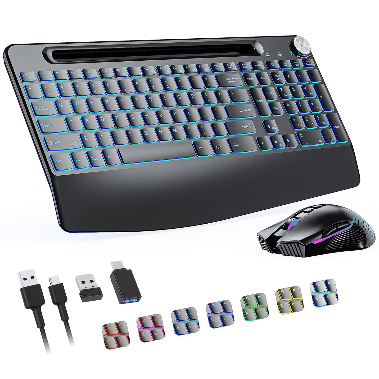 

2.4G RGB Wireless Ergonomic Keyboard & Mouse Set with 7-Color Backlit and Anti-Sleep Jitter
