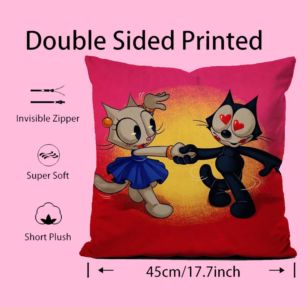 F-Felix The Cat Exquisite Pillow Case Anti-dustmite Pillow Invisible Zipper Silky Short Plush Sofa Cushion Cover