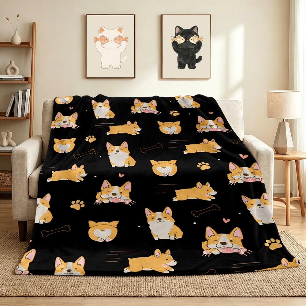Corgi Love Flannel Blanket Throw Blanket Soft Warm Sofa Bed Camping Car Home Decor Unique Christmas Gift C9302639