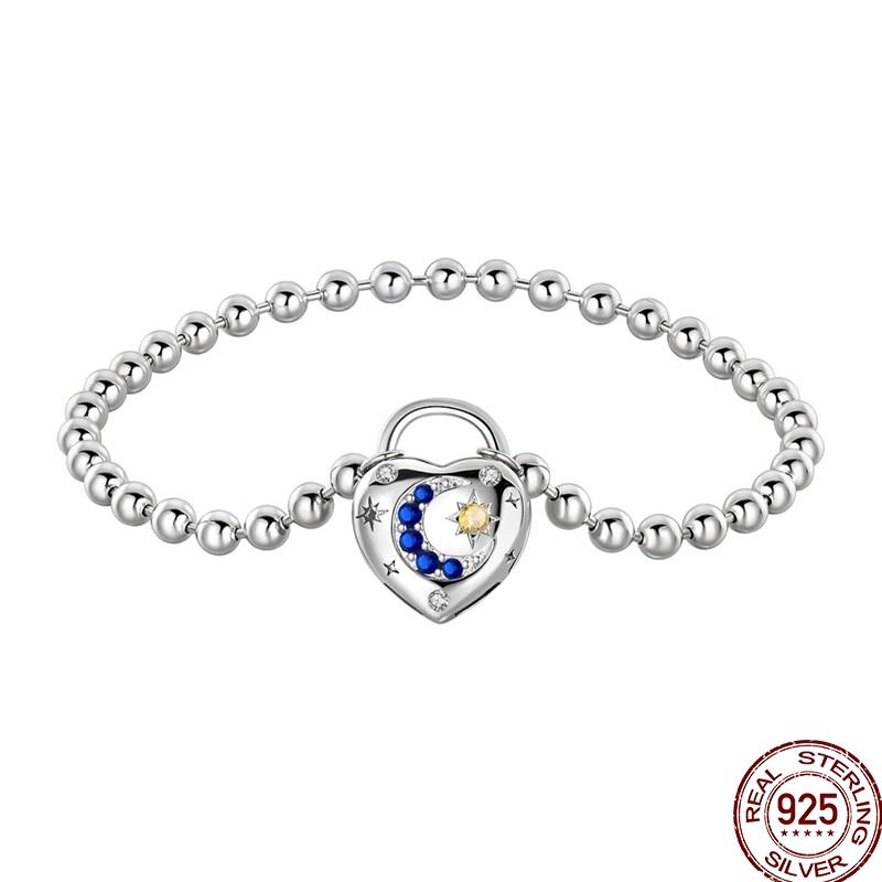 925 Sterling Silver 17-20CM Original Bracelets Heart Moon Sun Clasp Bead Charm Bracelet Fit DIY Charms Beads for Women Jewelrys