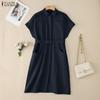 ZANZEA Women Turn Down Collar Loose Casual Short Sleeve Shirt Dress