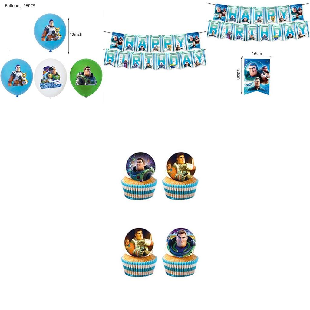 Buzz Lightyear Toy Story Birthday Party Decoration Set With Balloons Banner And Cake Toppers