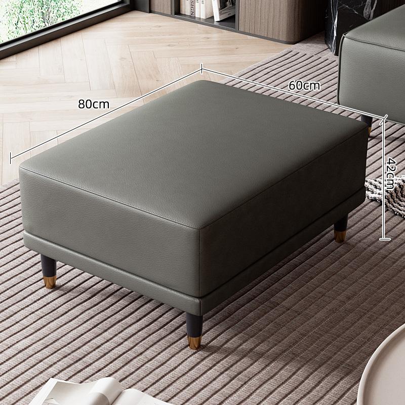 Faux Leather Ottoman Stool with Solid Wood Base, Modern Footrest for Living Room, Adjustable Padded Step Stool Shoe Bench