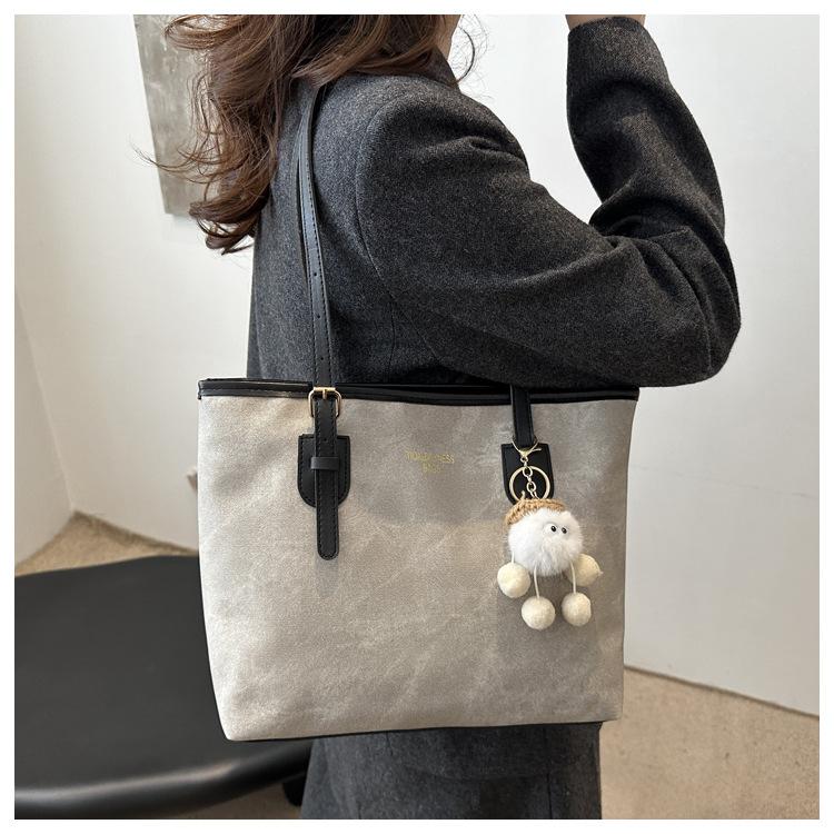 Simple Solid Color Tote Bag Women Large Capacity Faux Leather Shoulder Handbag Urban Commuter Bucket Purse