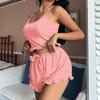 Women's Sexy Ribbed Knit Camisole and Shorts Pajama Set with Criss-cross Straps - European & American Homewear