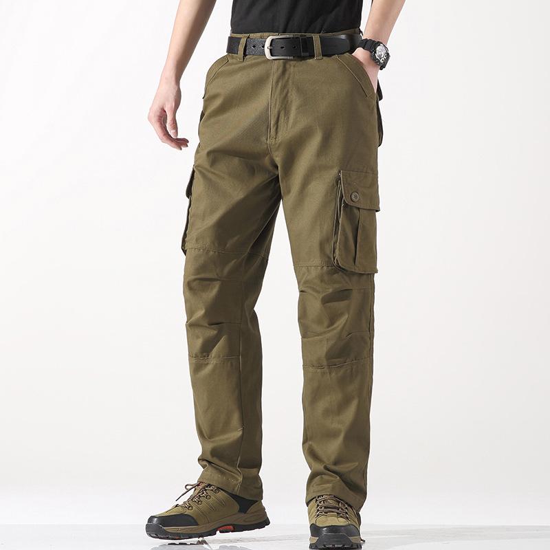 Men s Spring and Autumn New Multi-pocket Overalls Straight Trousers Pure Cotton Men s Trend Loose Casual Trousers 29