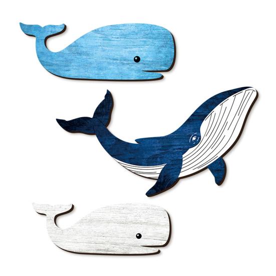 3 Pcs Wooden Whale Wall Art Nautical Coastal Theme Blue And White Whale Wall Decor Rustic Ocean Fish Wall Hanging Ornament for Living Room Bedroom Sets
