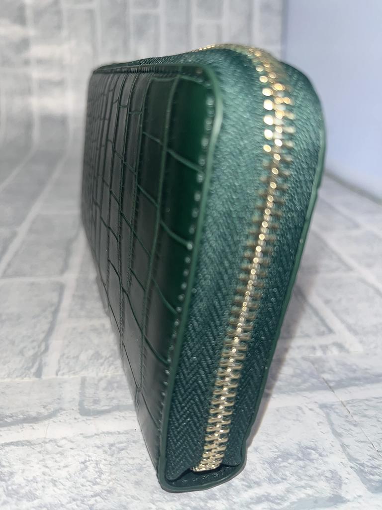 GUODI Long Wallet with Round Zipper, Genuine Crocodile Leather, Matte Finish, TK-RP10LW6 (Cyprus Green)