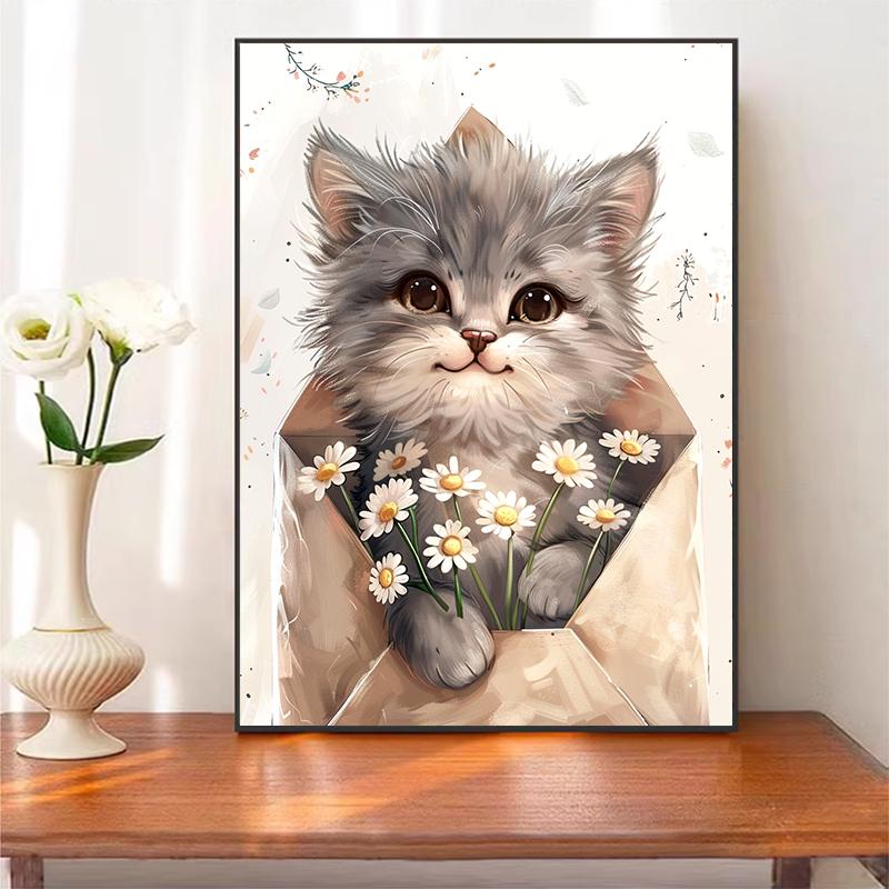 5d DIY Diamond Painting Cross Stitch Cute Animal Envelope Cat Diamond Embroidery Mosaic Full Round Drill Home Decor Arts