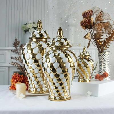 Ceramic General Jar Porcelain Handicrafts Geometric Golden Jar Storage Tank Flower Vase Home Decoration Accessories