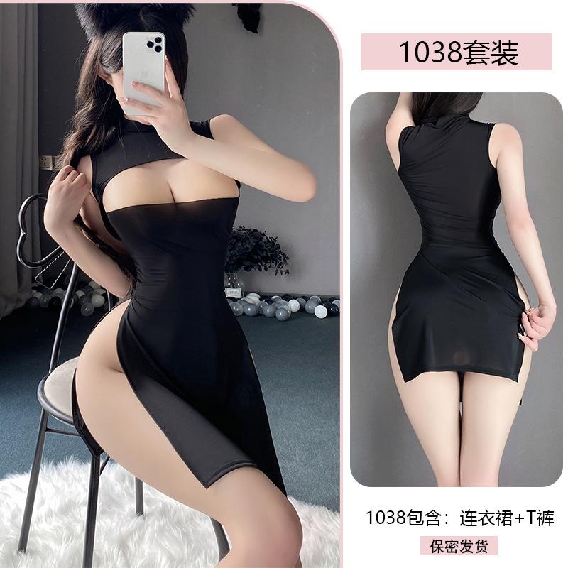 Erotic Underwear, Sexy and scheming dress, slit dress showing the buttocks, Spicy Girl uniform, Tempting no-take pajamas 1038