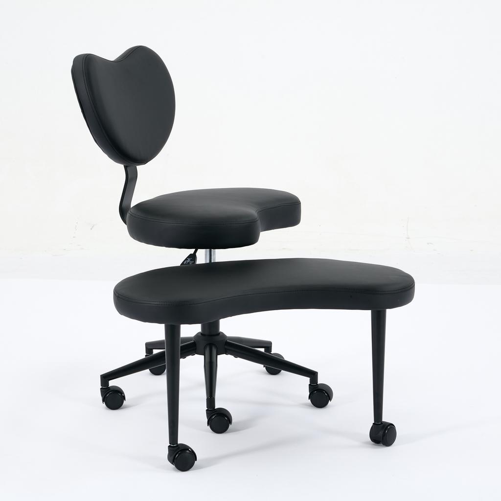 Sedia da Meditazione Plus, Sedia per Sedersi a Gambe Incrociate con Ruote, Sedia per ADHD, Sedia da Scrivania con Supporto Lombare e Sgabello Regolabile, PU Nero, DE1887BK