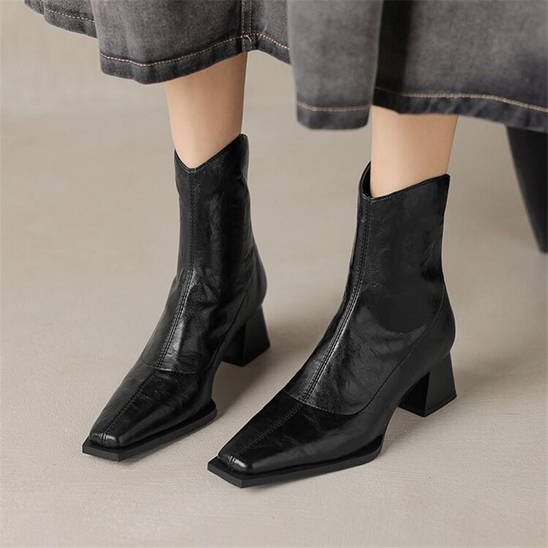 Fashion New Autumn Winter Women Boot Fashion Square Toe Boots for Women Short Boots Ladies Shoes Western Boots Zapatos Mujer High Heels