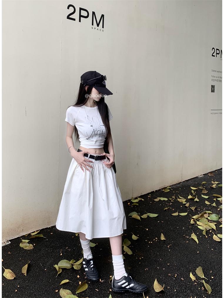 Frühling Sommer Amerikanischer Stil A-Linie Hohe Taille Midi Rock für Damen