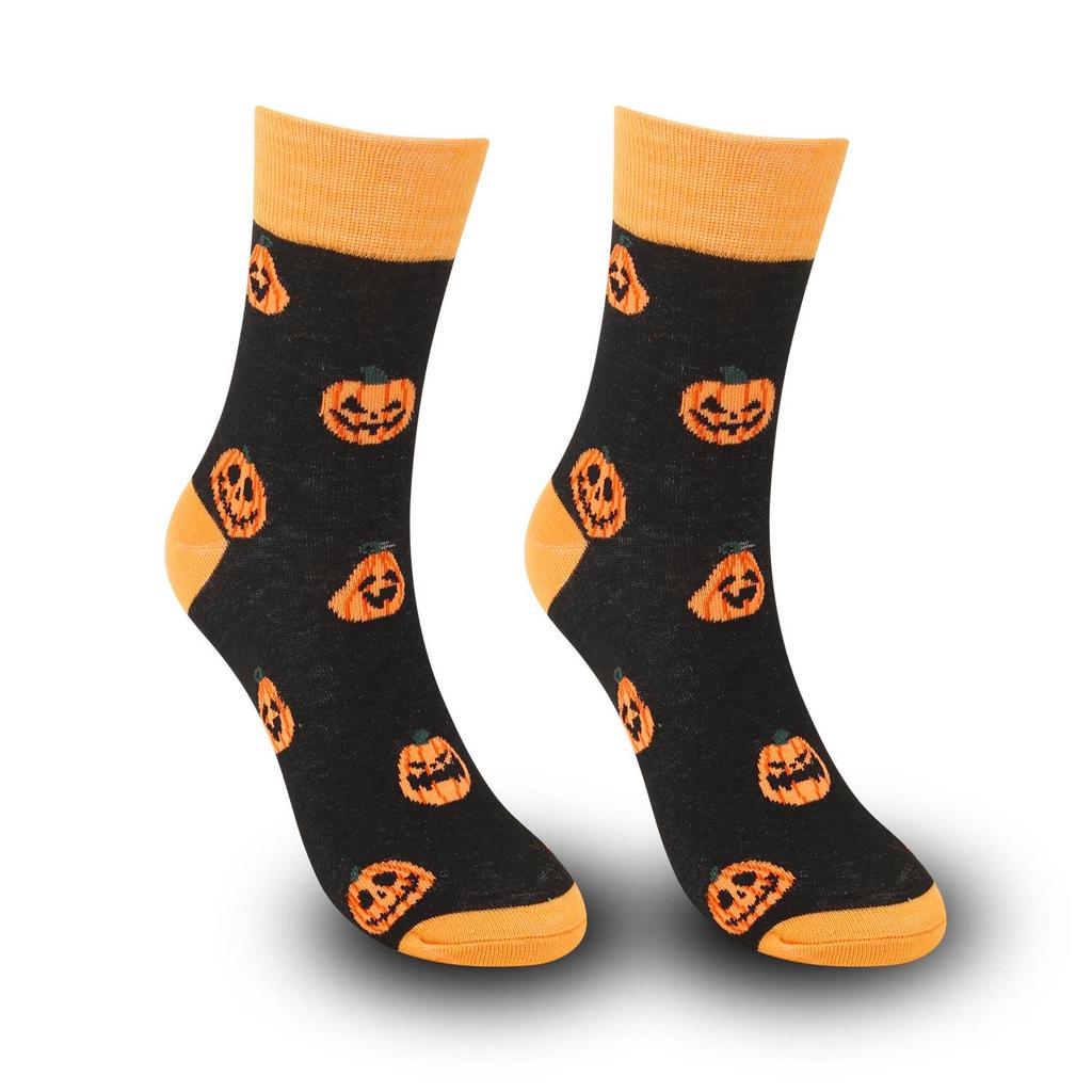 Plus Size Halloween Pumpkin Witch Funny Casual Mid-Calf Socks for Men & Women