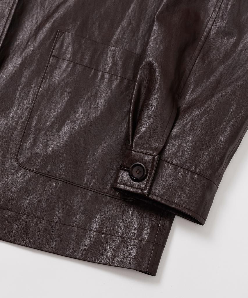 Leftseoul Synthetic Leather Half Jacket [Brown]