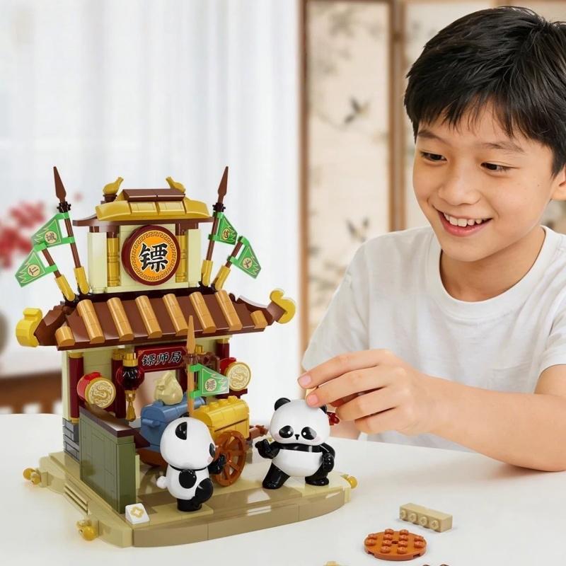 Cute Panda Building Blocks Children's Educational DIY Assembly Toys Chinese Style Street Scene Model Ornaments Birthday Gift