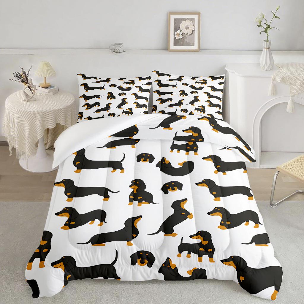 Cartoon Dog Cute Double Duvet Cover King Size Bedding, Suitable For Home Use, Microfiber Material With Zipper Duvet Cover Set