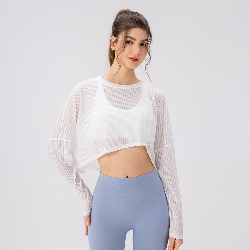 

Women s Yoga Blouse Long Sleeves Lightweight Breathable Workout Top Loose Outdoor Running Leisure Thin Exercise Mesh New White S