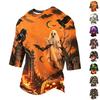 Men's Casual 3/4 Sleeve Round Neck T-Shirt with Halloween Print