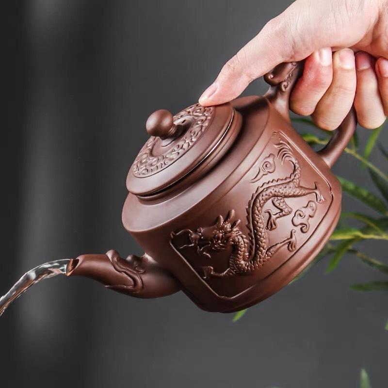 5 ks Kung Fu čajová souprava 360ml Oboustranná konvička na čaj Kirin z fialové hlíny a 4 šálky [1 konvička + 4 šálky] filtr Louhování pu erh Zisha konvička