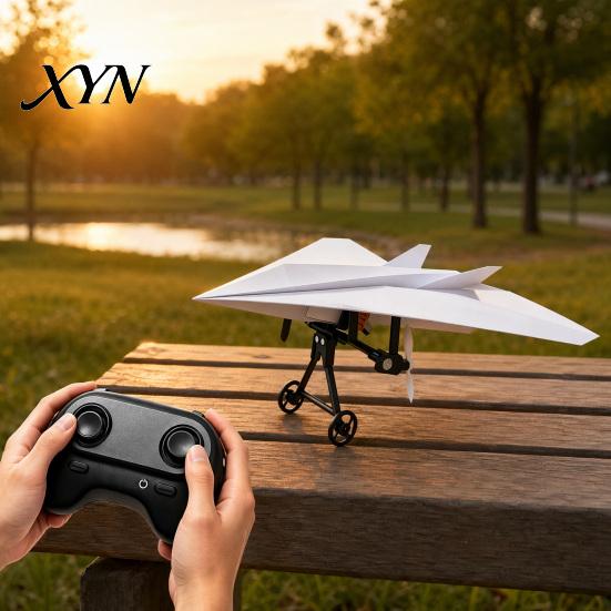 DIY Paper Plane Set RC Airplane Kit, Remote Control Electric Module with Gyro Aircraft Launcher Component Stabilizer, Dual Propellers, for Beginner