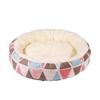Cozy Cotton Linen Cat Bed - Warm, Easy-to-Clean, Printed Round Nest for Kittens