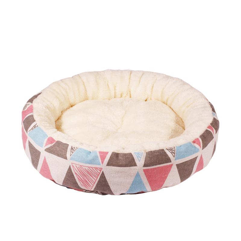 Cozy Cotton Linen Cat Bed - Warm, Easy-to-Clean, Printed Round Nest for Kittens