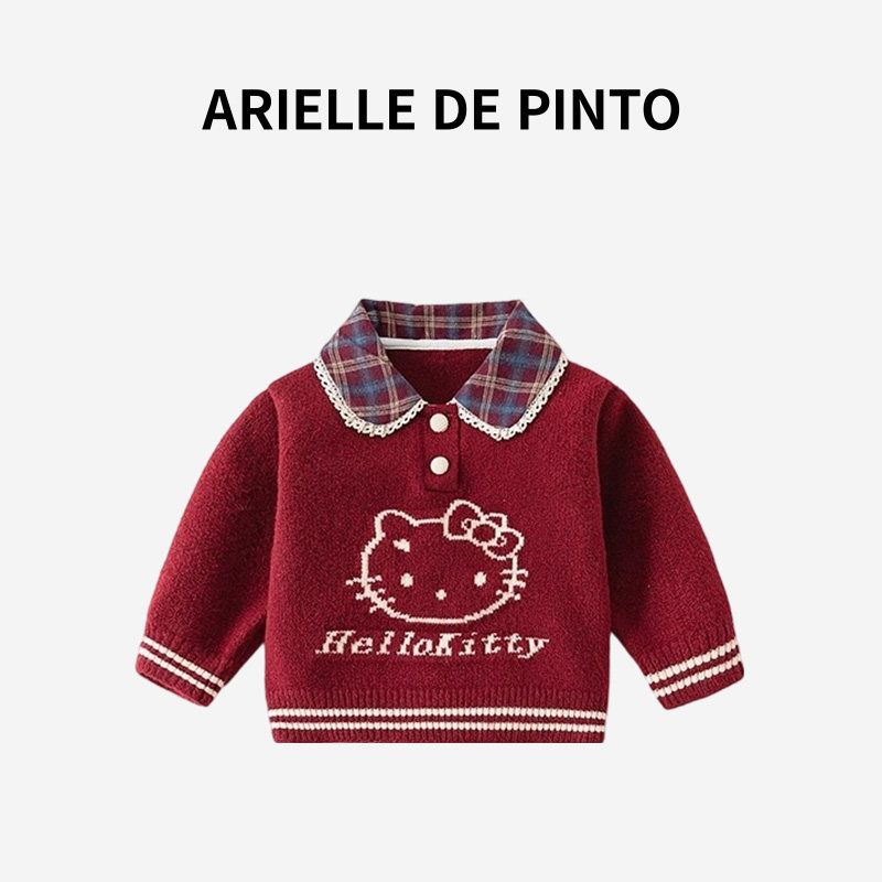 French Arielle De Pinto Knitted Sweater for Boys and Girls, Autumn and Winter Style, New Year s Greeting Outfit, New Cartoon Sweater Red Sweater 120