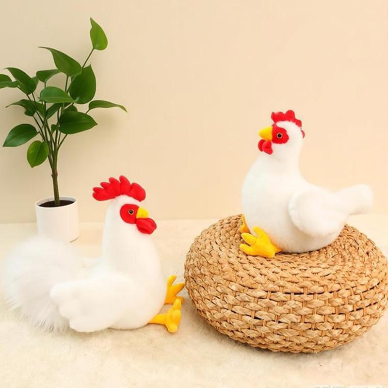 Simulated Fluffy Chicken Plush Toy Cute Soft Stuffed Animal Farmyard Rooster Doll White Yellow Chicken Girl Boy Gift Home Decor