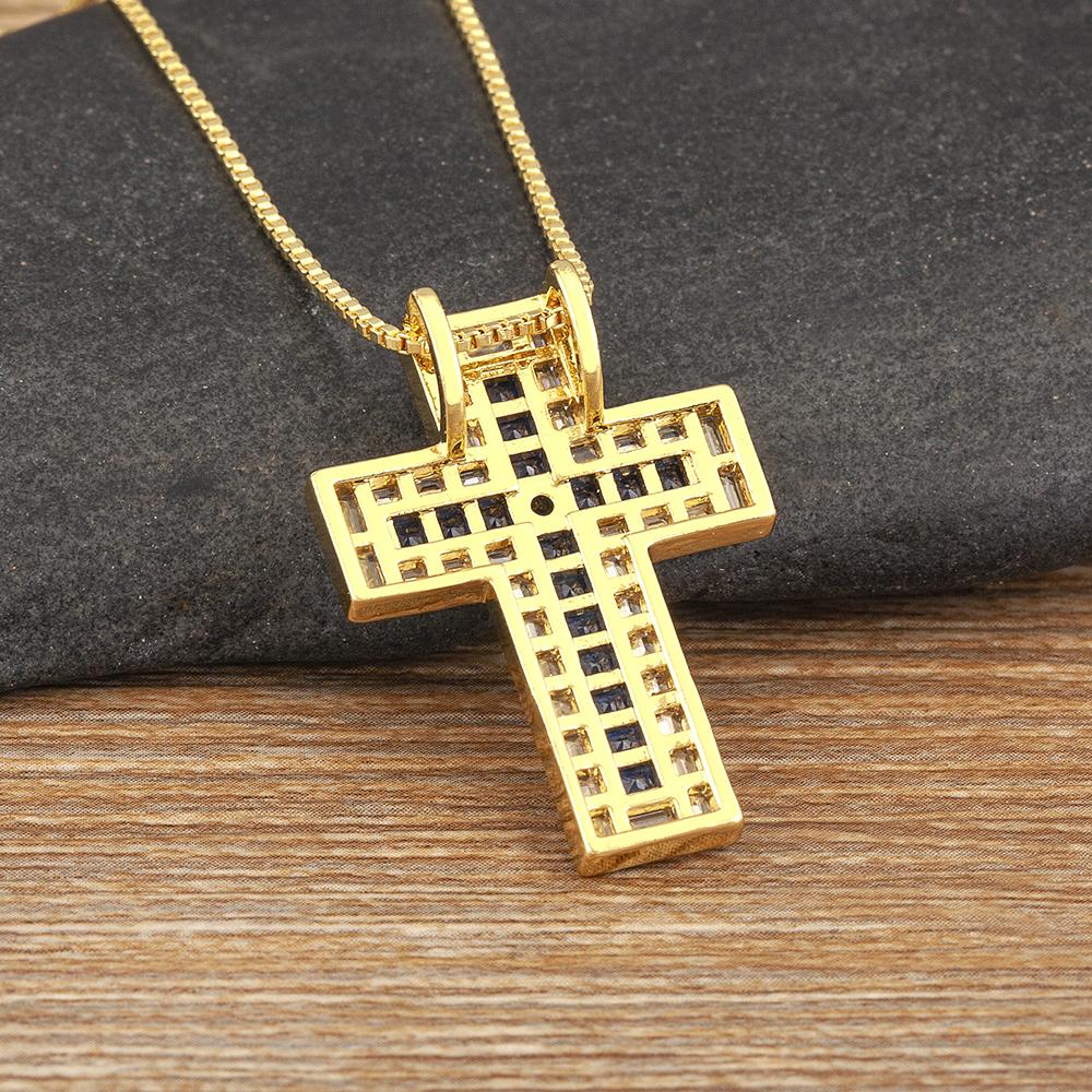 Nidin Classic Cross Pendant Chain Necklace for Women Men 3 Colors Dazzling Crystal Jesus Crucifix Neck Jewelry Gift Wholesale
