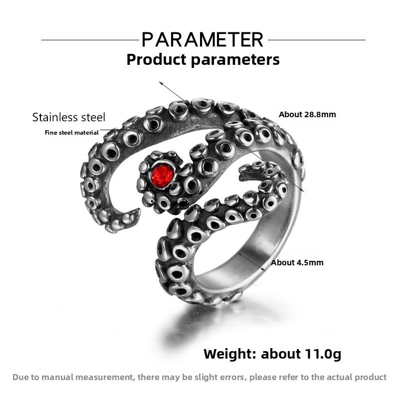 Meier Men's Octopus Ring - Adjustable Open Design, Trendy & Punk-inspired Squid Ring
