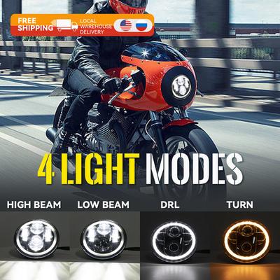 For Sportster Dyna Iron 883 Projector Halo Ring Motorcycle 5 3/4" High Low Beam DRL Turn Signal 5.75 Inch LED Headlight
