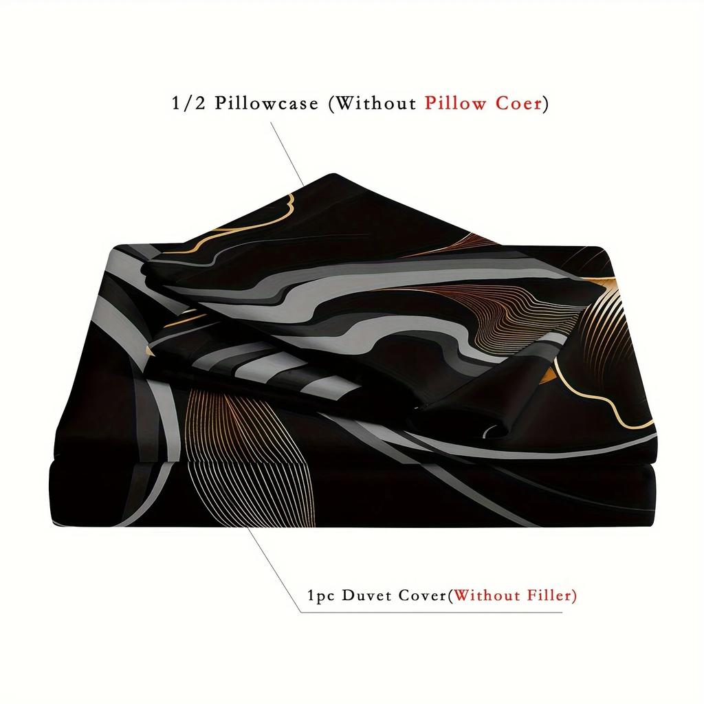 Modern Luxury Black And Golden Flower Print Bedding Set, Soft Comfortable Duvet Cover, For Bedroom, Guest Room