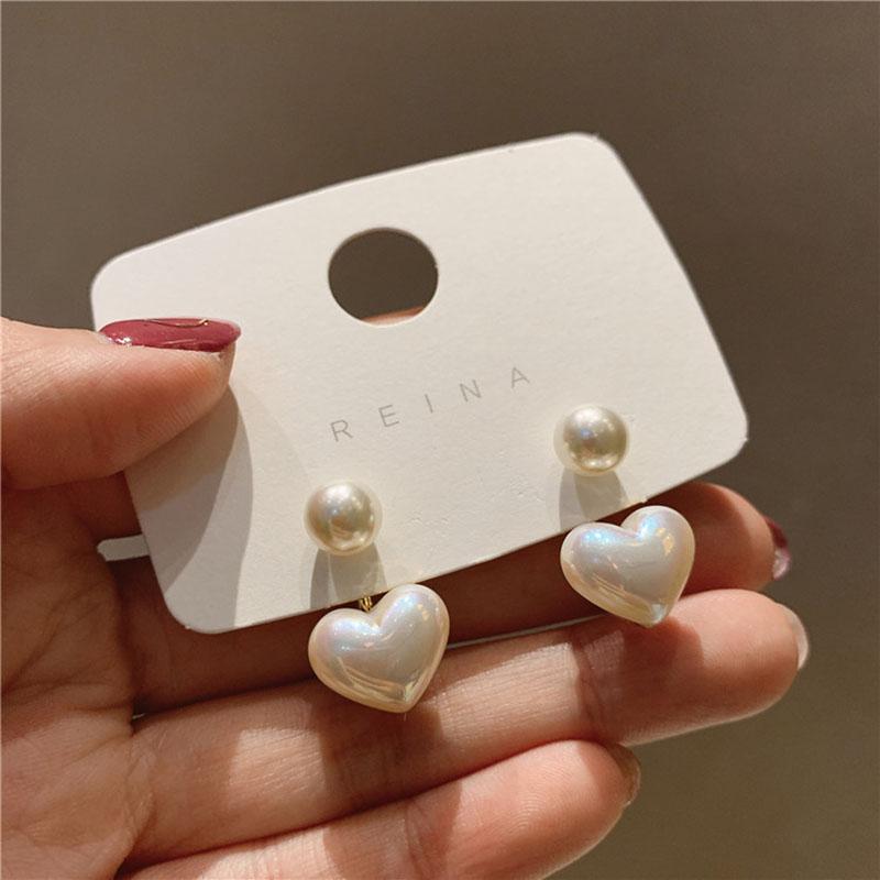 925 Sterling Silver Imitation Pearl Earrings for Women Heart Round Stud Earrings Elegant Love Ear Stud Party Wedding Jewelry Valantine Day Gifts