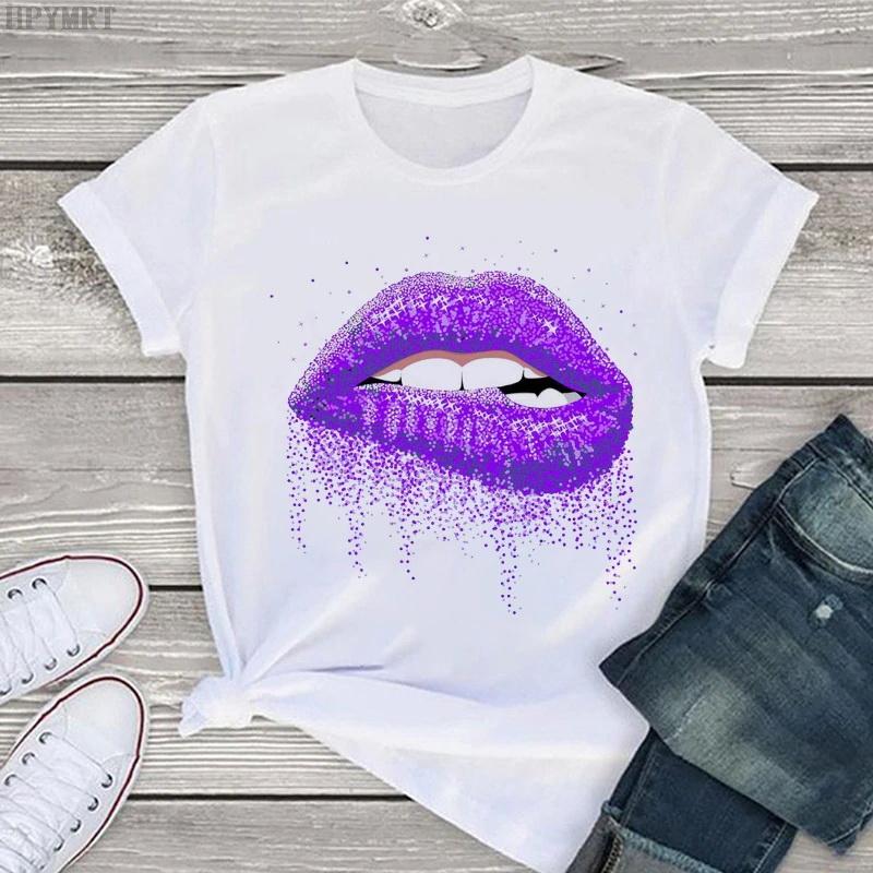 Shut Up Lips Harajuku Funny Printed Women T Shirt Girl O Neck Aesthetics Print Casual Short