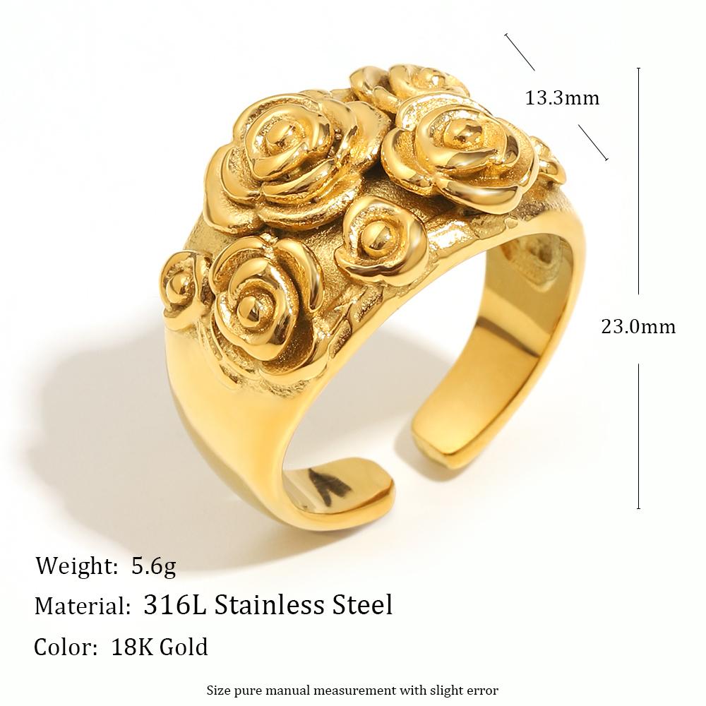 MamacitaSlay 316L Stainless Steel Double Color Multi Flower Open Ring Party Waterproof Jewelry Women's Gold Plated Ring Gift