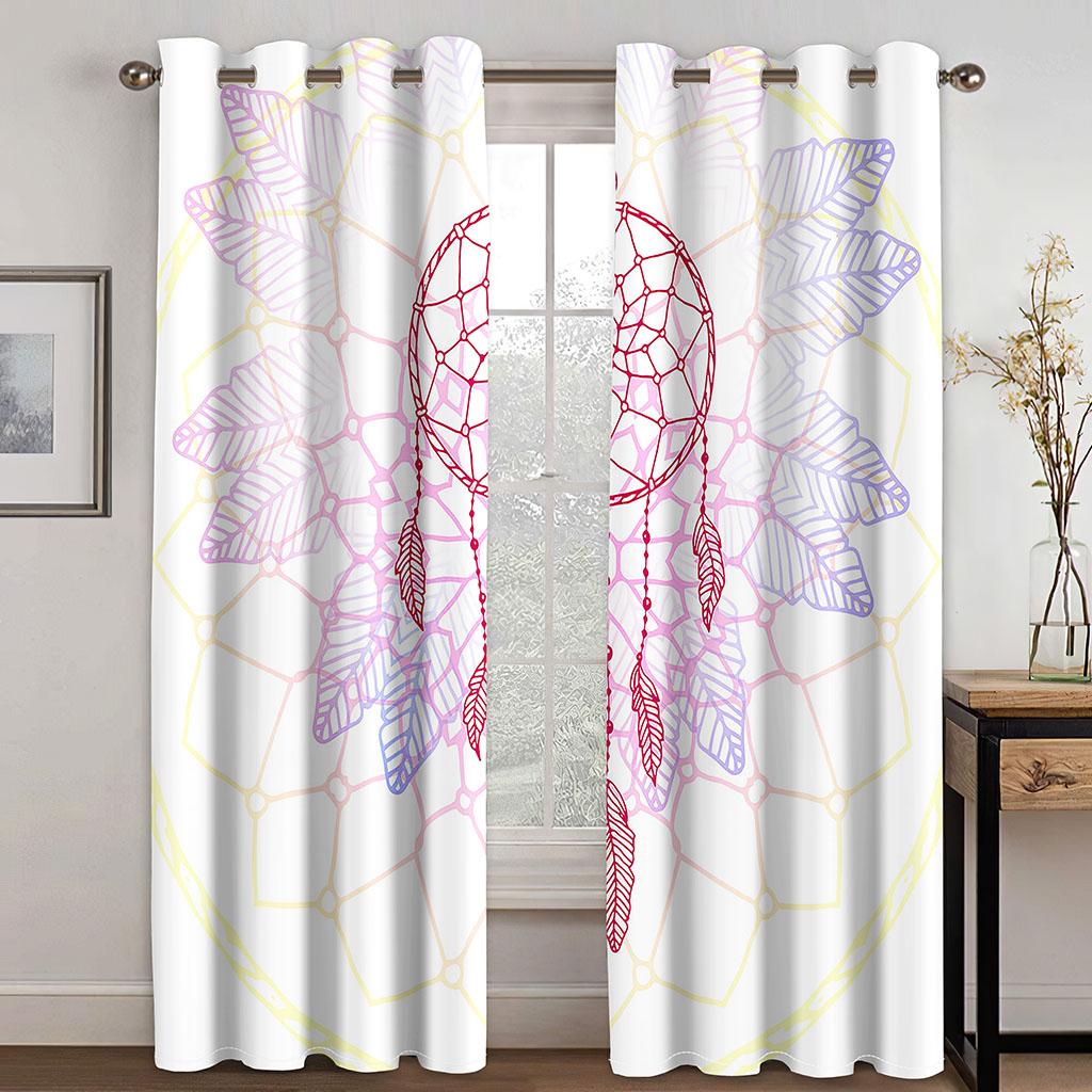 Kawaii Dream Catcher Printed Woven Curtains  Two Independent Curtains On The Left and Right Blackout Curtains for Bedrooms