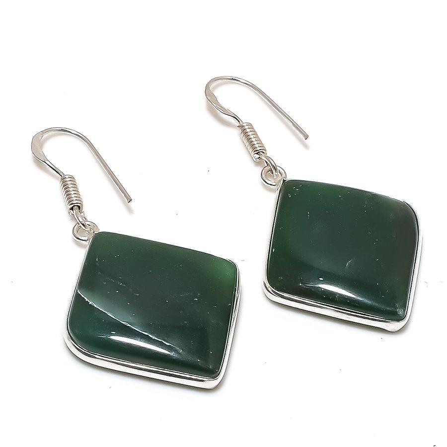 Natural Nephrite Gemstone 925 Sterling Silver Jewelry Earring 1.81 AE-12419