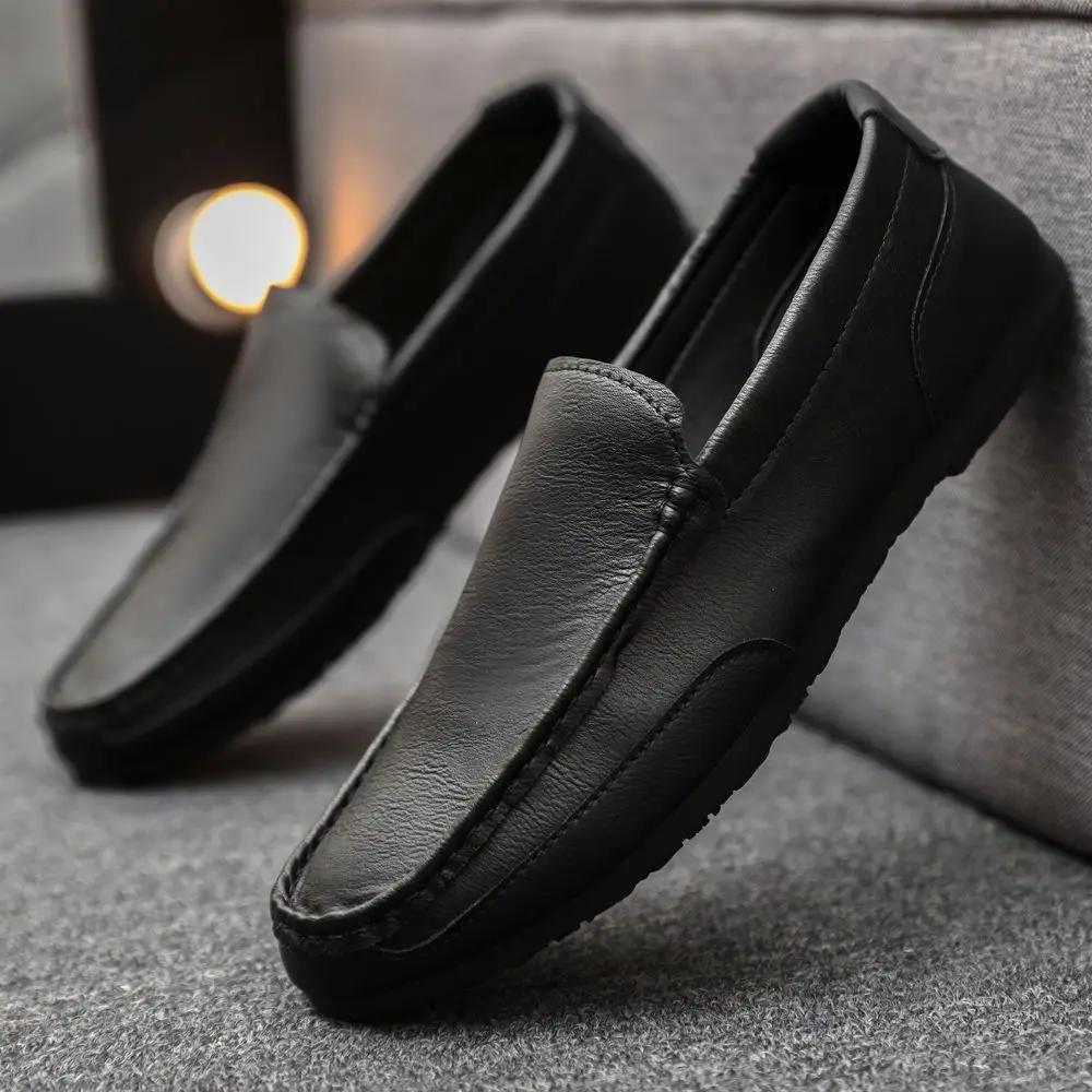 Fashion Brown Lightweight Man Casual Shoe Flat Plain Slip-on Common Adults Luxury Sale Social Low Price Legitimate Leather Shoes for Men