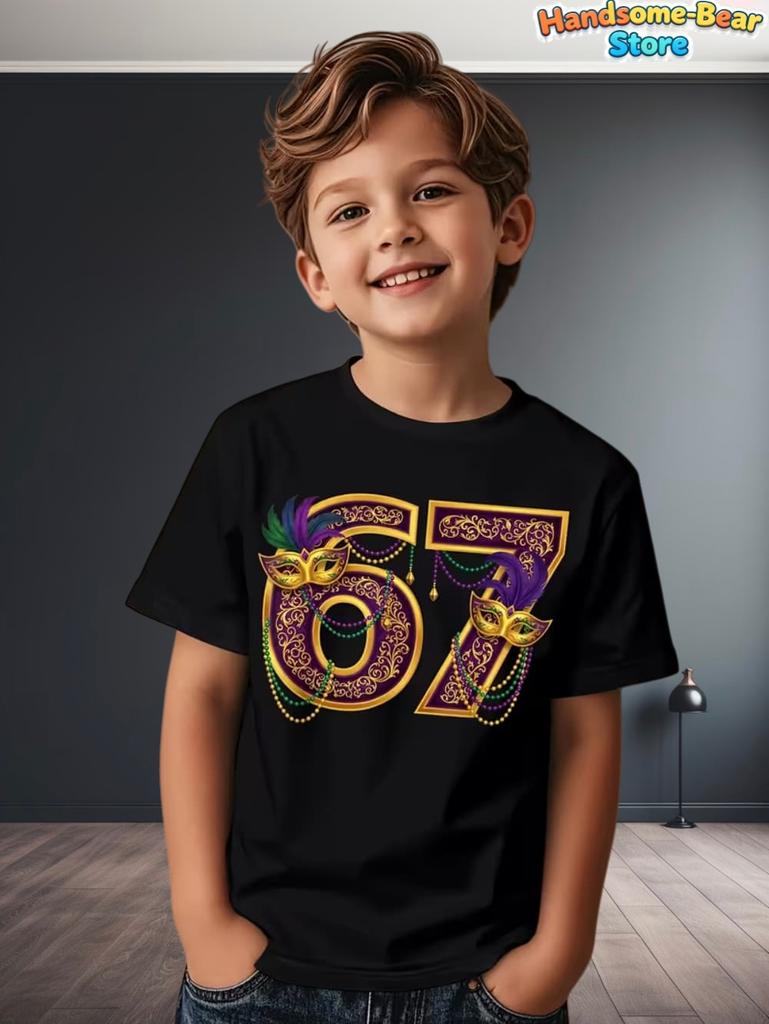 Kids Clothes Carnival Festival Funny 67 Meme Print Short Sleeve Tees Boys Girls Party T-Shirt Casual Cartoon Children Clothing