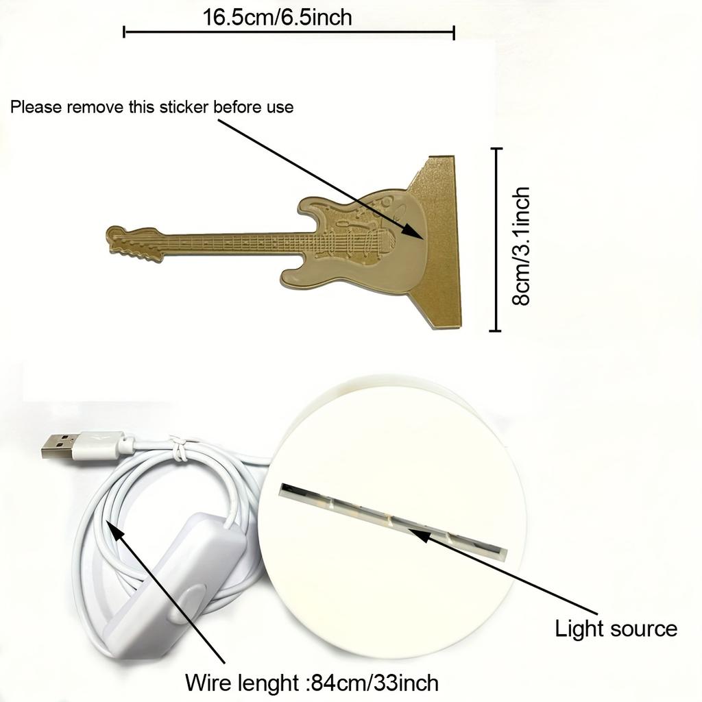 1pc 3D Stereo Night Light, Guitar Bedside Lamp, Acrylic Table Lamp, LED Warm White Desk Lamp