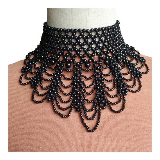 Imitation Pearl Fake Collar Necklace Hollow Design Multi Layer Detachable Collar Solid Color Dress Accessory