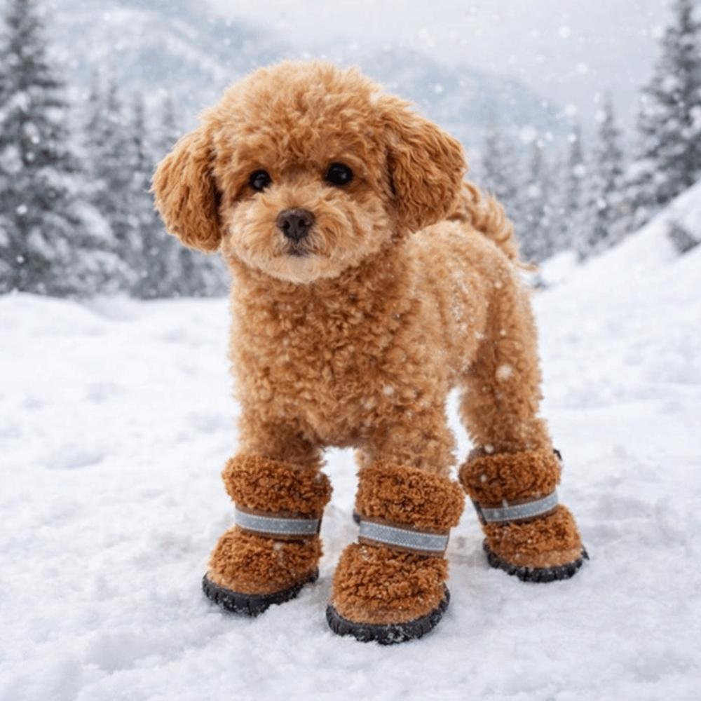 4 pcs/set Warm Dog Cotton Shoes Anti-Scratch Wear-Resistant Dog Snow Boots Comfortable Puppy Footwear Walking