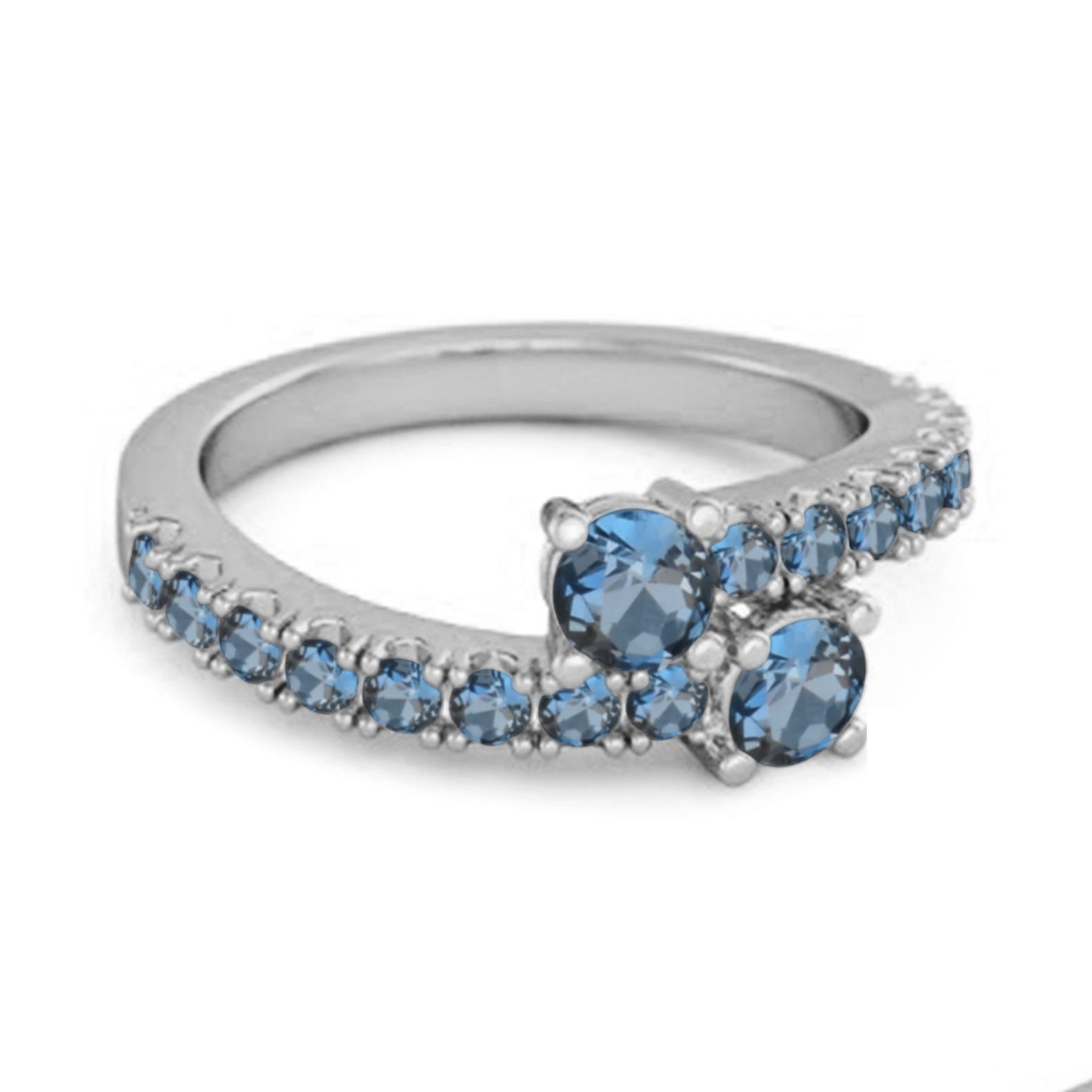 London Blue Topaz Twin Stone Pave Bypass Ring - 925 Sterling Silver 7
