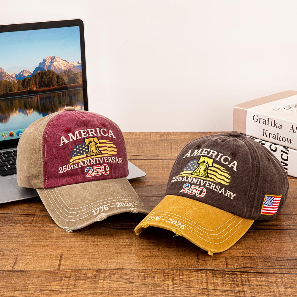 Vintage Washed Distressed America 250Th Anniversary 1776- Liberty Bell American Flag Embroidered Baseball Cap Men Women Adju