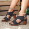 Platform Block Heel Sandals Women's Summer New Round Toe Open Toe Cutout Metal One Buckle Non-Slip Plus Size Pumps